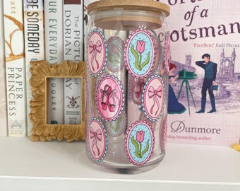 Pink Bow and Ballet Glass Cup - 16oz Iced Coffee Tumbler with Lid & Straw