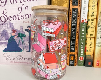 Book Lovers Club Glass Cup - 16oz Iced Coffee Tumbler with Lid & Straw