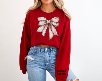 Baseball Mom Sweatshirt: Coquette Bow, Custom Sleeve