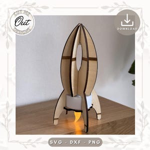 Laserdatei Rakete Raumschiff SVG DXF Kindergeburtstag Raketen Puzzle Teelicht Basteln Kinderrakete Mond Mars Laser Cut Digitaler Download