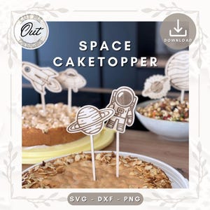 Topper per torta spaziale Universo SVG DXF Regalo per bambini Topper per torta di compleanno Topper per torta astronauta Pianeta Taglio laser Download digitale