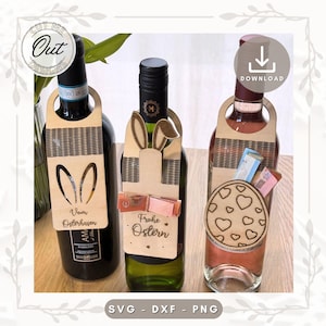 Laser file bottle pendant Easter SVG DXF bottle neck pendant cash gift gift vouchers rabbit laser cut digital download