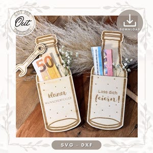 Botella de regalo de dinero con archivo láser SVG DXF, vale de regalo de dinero para cumpleaños, Pascua, Navidad, descarga digital cortada con láser
