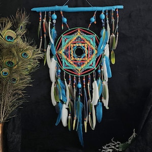 Large multicolor Dreamcatcher, Newborn Baby Gift for Nursery, Big turquoise dreamcatcher Mandala Perfect ideal Christmas gift.