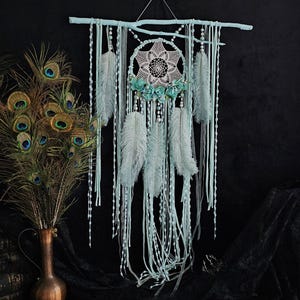Handcrafted Mint Dreamcatcher with Lace, Faux Flowers & Mint Ribbons – The Perfect Rustic Christmas Gift for mom, gift for girls