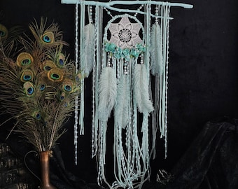 Handcrafted Mint Dreamcatcher with Lace, Faux Flowers