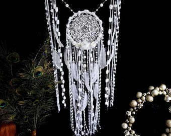 Handmade White Dreamcatcher – Faux Flowers, Nursery Decor