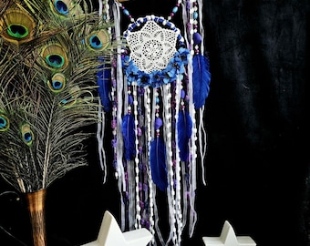 Blue & White Dreamcatcher, Feather Wall Decor, Valentine's Gift