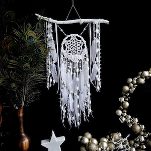 White Dreamcatcher - Newborn Baby Gift for Nursery, Faux Flowers & White Ribbons – The Perfect Rustic Christmas Gift for Mom, Gift for Girls