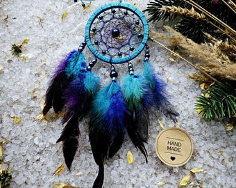 Set Sail with Serenity: Blue Dreamcatcher Car Mirror Hanging Nautical Charm for Calm and Protection on Every Journey. Support Handmade Craft