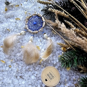 Beige and Blue Dreamcatcher, Christmas Gift for Men, Beige Blue Dreamcatcher, Indian Gifts for Boyfriend New Year Car Decor New Year Gift