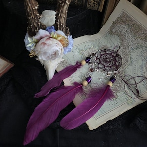 Plum Feather Dreamcatcher, Silver Accent Car Hanging Ornament