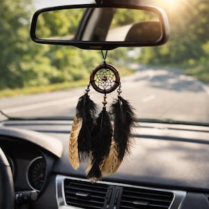 Black Beige Dreamcatcher, Tiger Eye Bead, Car Rearview Mirror Decor