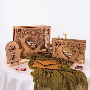 Boîte personnalisée pour cartes de mariage et livre d'or, Décoration de table de mariage en bois, Boîte pour cartes en acrylique, Livre d'or pour souhaits, Chant de mariage
