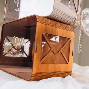 Personalized Wedding Card Box with Slot: Rustic Wood Keepsake