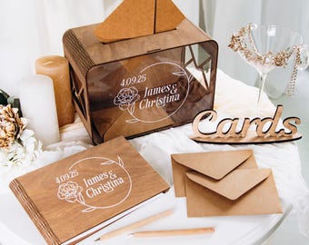 Wooden Wedding Card Box with Guest Book: Rustic Keepsake