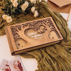 Custom Engraved Wedding Card Box Set: Rustic Guest Book & Sign