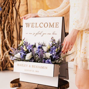 Personalized Wedding Welcome Sign with Rustic Flower Box