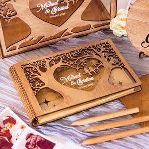 Juego de boda personalizado: libro de visitas y caja de tarjetas para sobres de regalo, decoración rústica para bodas, libro de visitas de madera, caja de tarjetas de acrílico, letrero