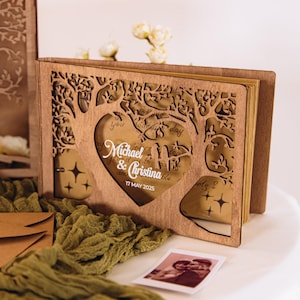 Boîte pour cartes de mariage personnalisée pour cartes et cadeaux avec livre d'or, décoration de table de mariage rustique, boîte pour cartes EVJF et livre d'or