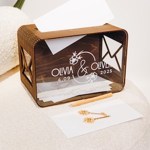 Rustikale Hochzeitskartenbox, personalisierte Holzkartenbox, einzigartige Hochzeitsgeschenkbox, Hochzeitsaccessoire, minimalistische Acrylglaskartenbox