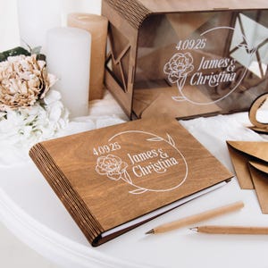 Geschenk für The Cuople, Personalisierte Kartenbox mit Schlitz und Gästebuch aus Holz, Hochzeitsdekor, Benutzerdefinierte Kartenbox für Geld, Gästebuch für Wünsche