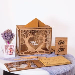 Ontwerp stamboom idee kaartdoos, rustieke bruiloft tafeldecor, modern gastenboek, polaroid fotoalbum, enterpiece decor, houten pennen, bord
