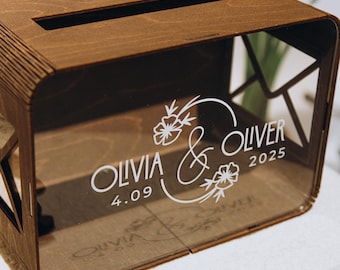 Rustic Wedding Card Box: Personalized Wooden Money Box with Sign