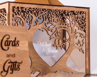 Personalized Rustic Wedding Card Box with Guest Book & Sign