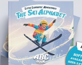 Ski ABC children’s book — snowy alphabet journey through mountains, skis, and winter fun.