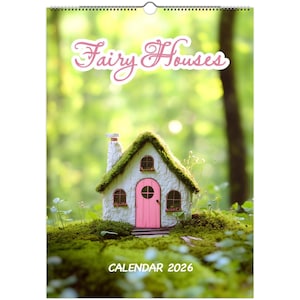 2026 Fairy Real Houses Wall Calendar, Whimsical Art Decor for Home Nature Inspired Design, Fairy Tales, Fae Fantasy Fairy Wings Eco-Friendly