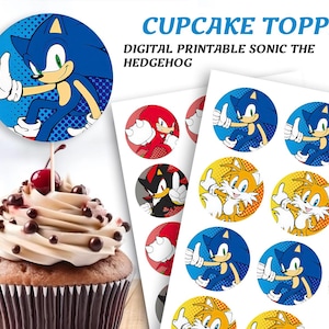 Sonic Cupcake Topper, Digital Printable Sonic the Hedgehog  Round Toppers for Birthday Party or Event - Digital Template, Kids Party