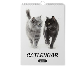 Watercolor Cats 2026 Wall Calendar: Customizable Cat Lover Gift