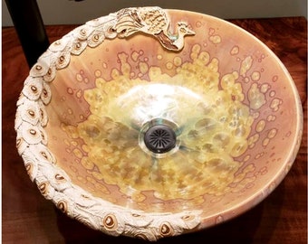 Peacock Vessel Sink Custom Handmade Art Basin MADE TO ORDER