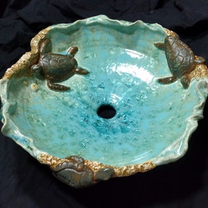 Vessel Sink with Sea Turtles on a Sandy Beach with Waves Handmade Ceramic Art Vessel Basin MADE TO ORDER image 4