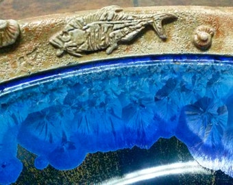 Vessel Sink Fossil Fish on Sand Rim Custom Art Ceramic Art Basin MADE TO ORDER