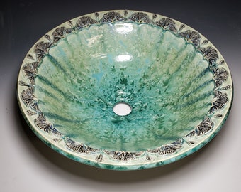 Vessel Sink Gingko Leaves Art Nouveau Style Handmade Custom Ceramic Crystalline Glaze Art Basin MADE TO ORDER