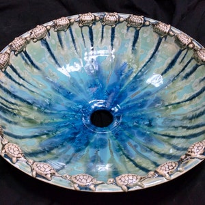 Turtle Art Vessel Sink Border Crystalline Glaze Custom Ceramic Art Basin MADE TO ORDER image 2