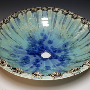 Turtle Art Vessel Sink Border Crystalline Glaze Custom Ceramic Art Basin MADE TO ORDER image 7