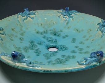 Octopus Vessel Sink Ocean Custom Ceramic Art Basin MADE TO ORDER