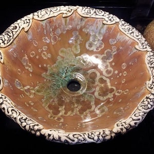 Vessel Sink Art Nouveau Floral Rim Handmade Custom Ceramic Art Basin Crystalline Glaze MADE TO ORDER image 3