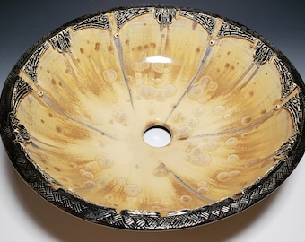 Vessel Sink Art Deco Crafstman Border Custom Handmade Ceramic Art Basin MADE TO ORDER