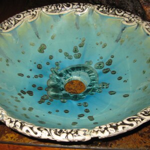 Vessel Sink Art Nouveau Floral Rim Handmade Custom Ceramic Art Basin Crystalline Glaze MADE TO ORDER image 2