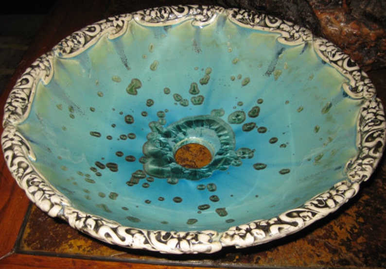 Vessel Sink Art Nouveau Floral Rim Handmade Custom Ceramic Art Basin Crystalline Glaze MADE TO ORDER image 2