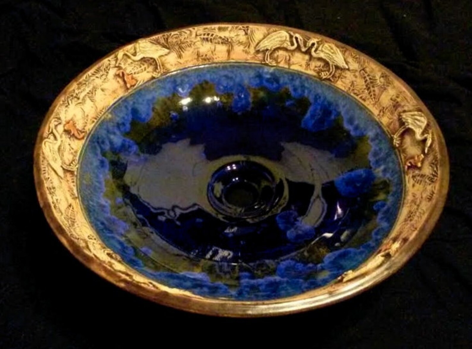 Heron Art Vessel Sink With Fish Border Custom Handmade Ceramic Etsy