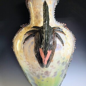 Membracis Shinx Handmade Crystalline Glazed Yellow Red Green Tan Brown Insect Treehopper Inspired Ceramicgoddess Art Pottery Vase 21 Tall image 9