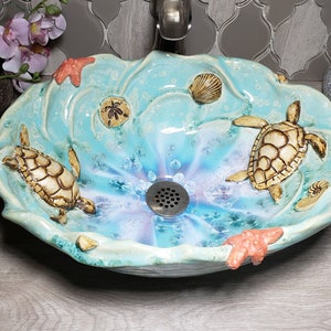 Sea Turtle Vessel Sink Ocean Creatures With Waves Round or - Etsy