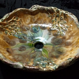 Amazing Tree Vessel Sink Branches and Leaves Handmade Art Basin Crystalline Glaze MADE TO ORDER