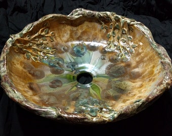 Amazing Tree Vessel Sink Branches and Leaves Handmade Art Basin Crystalline Glaze MADE TO ORDER