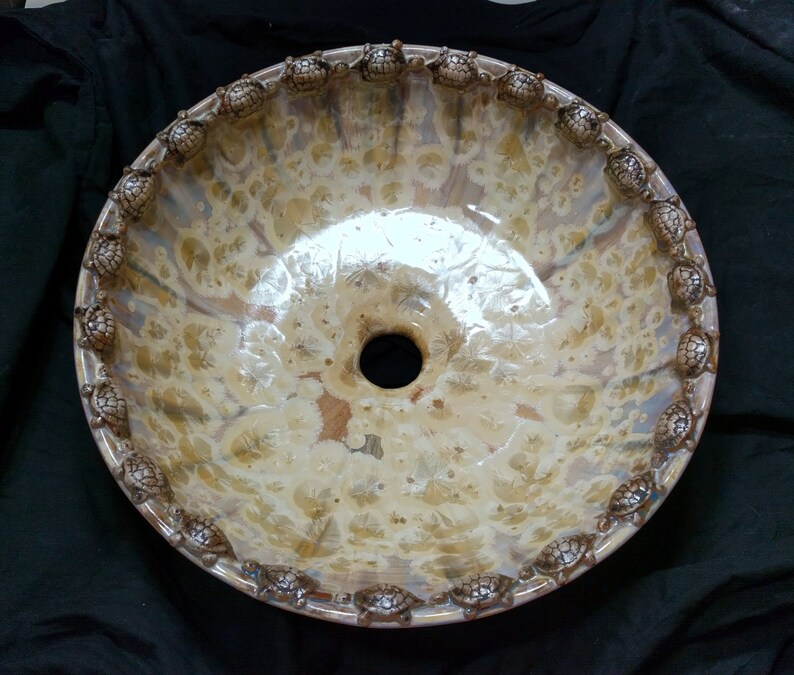 Turtle Art Vessel Sink Border Crystalline Glaze Custom Ceramic Art Basin MADE TO ORDER image 4